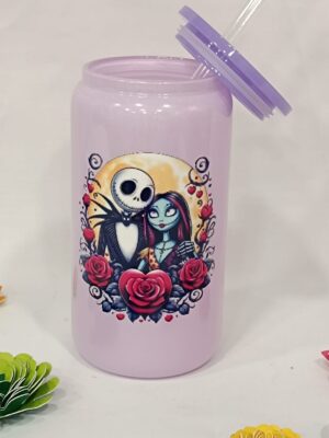 Vaso de cristal con tapa y pajita
