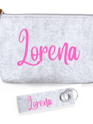 Neceser personalizado de fieltro con llavero a juego